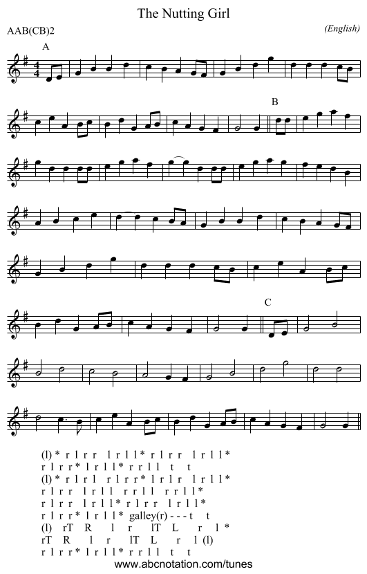 The Nutting Girl - staff notation