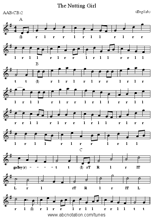 The Nutting Girl - staff notation
