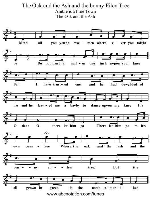 The Oak and the Ash and the bonny Eilen Tree - staff notation