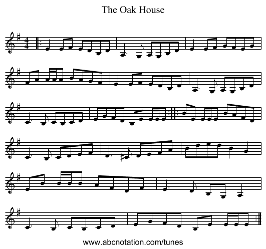 The Oak House - staff notation