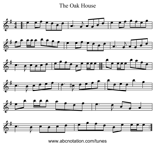 The Oak House - staff notation