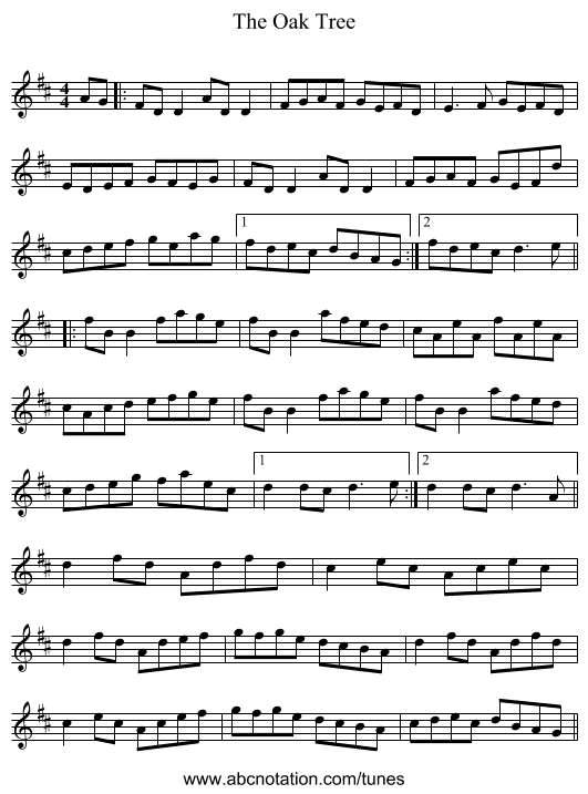 The Oak Tree - staff notation