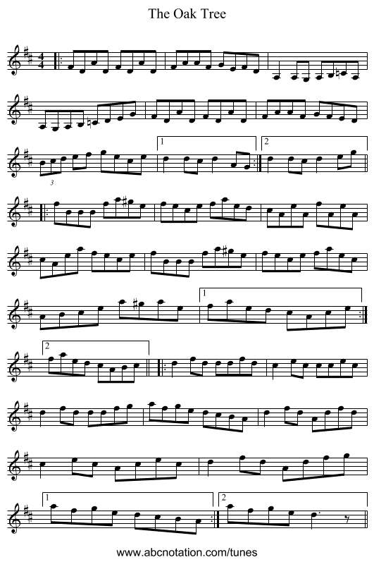 The Oak Tree - staff notation