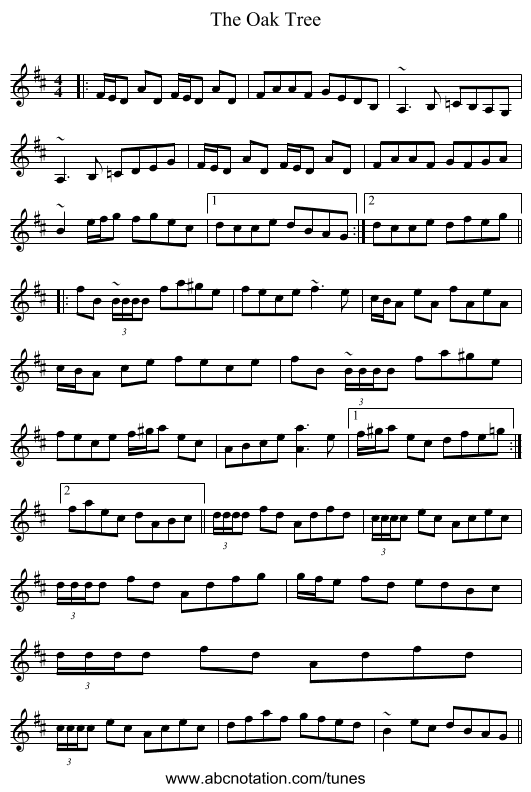 The Oak Tree - staff notation