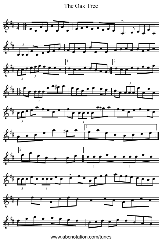 The Oak Tree - staff notation