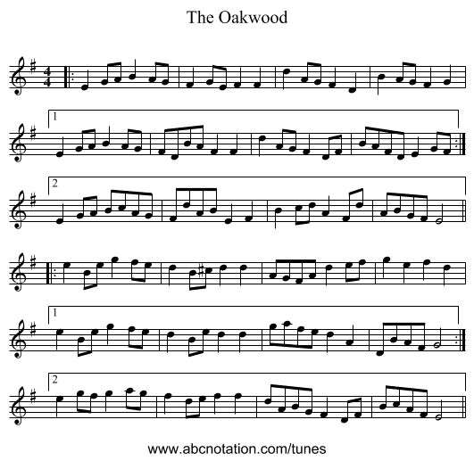 The Oakwood - staff notation