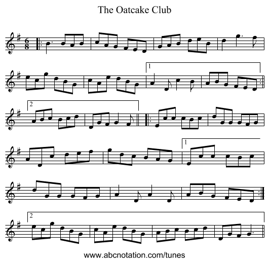 The Oatcake Club - staff notation