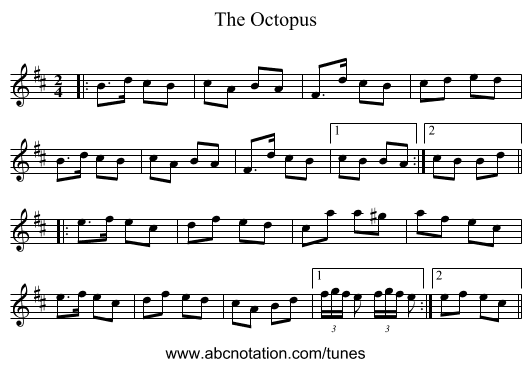 The Octopus - staff notation