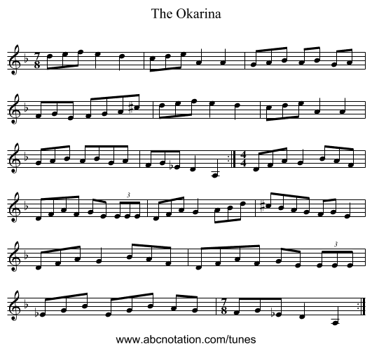 The Okarina - staff notation