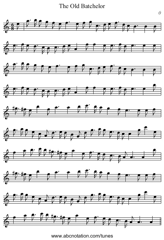 The Old Batchelor - staff notation