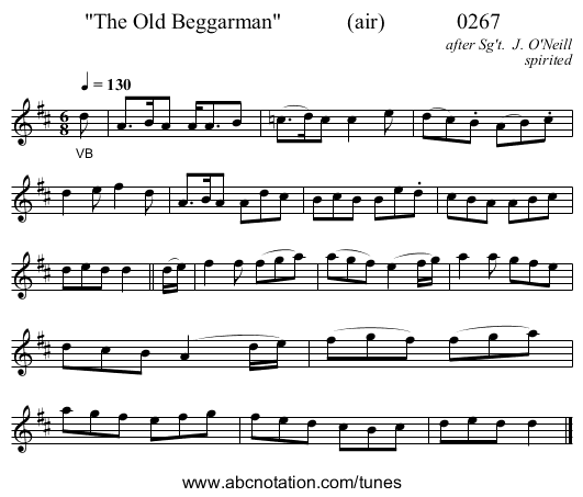 The Old Beggarman            (air)             0267 - staff notation