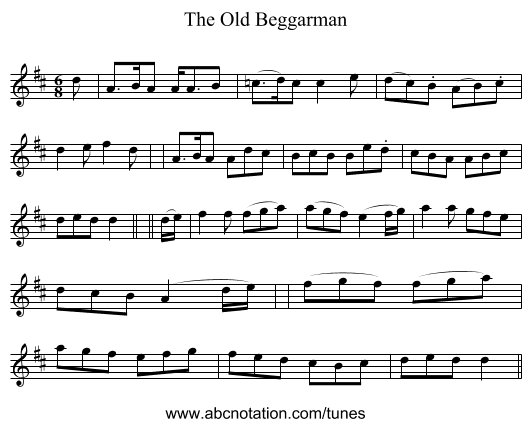 The Old Beggarman - staff notation