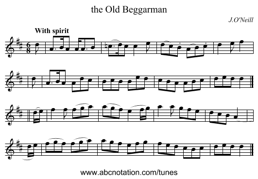 the Old Beggarman - staff notation