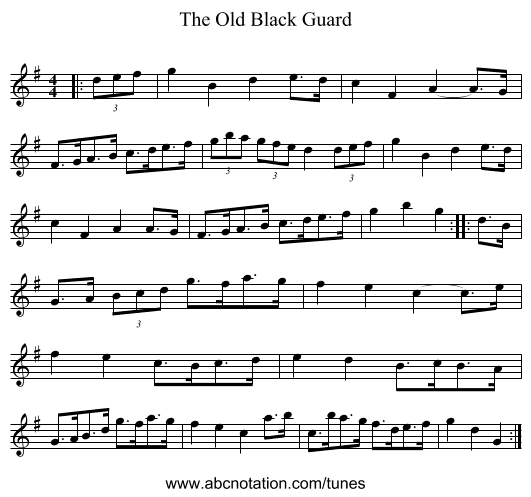 The Old Black Guard - staff notation
