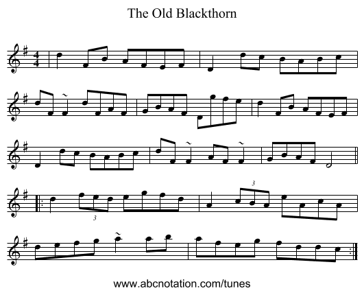 The Old Blackthorn - staff notation