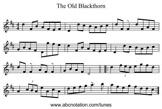 The Old Blackthorn - staff notation