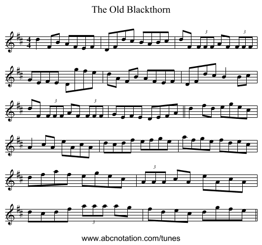 The Old Blackthorn - staff notation
