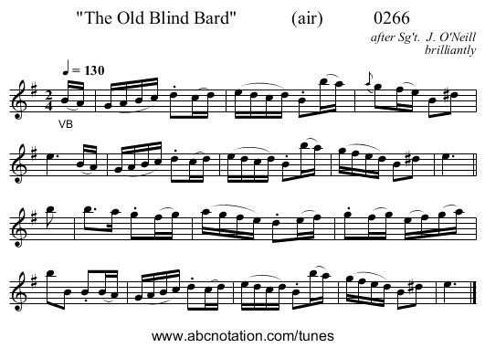 The Old Blind Bard            (air)           0266 - staff notation