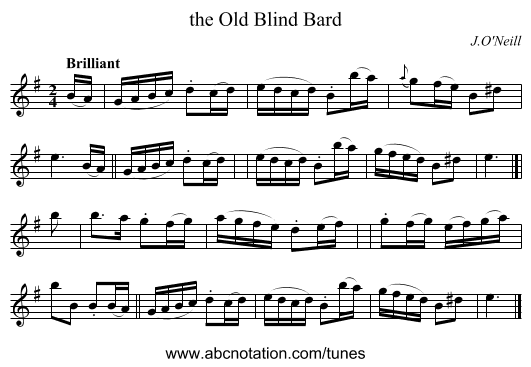 the Old Blind Bard - staff notation