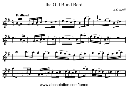 the Old Blind Bard - staff notation
