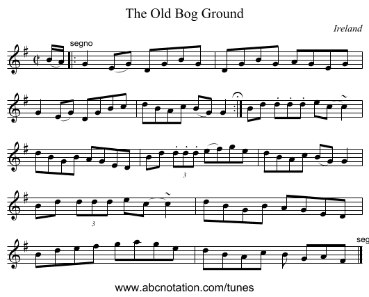 The Old Bog Ground - staff notation
