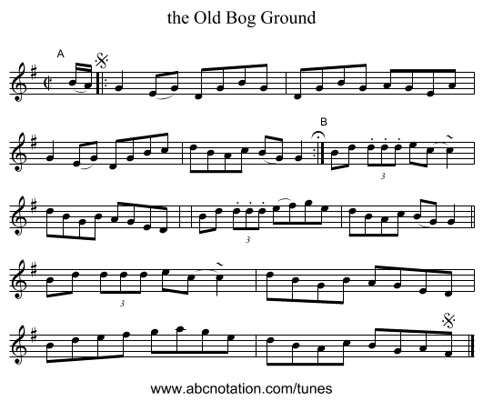 the Old Bog Ground - staff notation