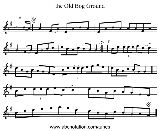the Old Bog Ground - staff notation