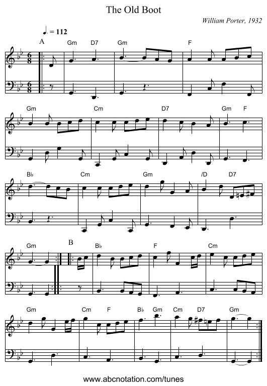 The Old Boot - staff notation