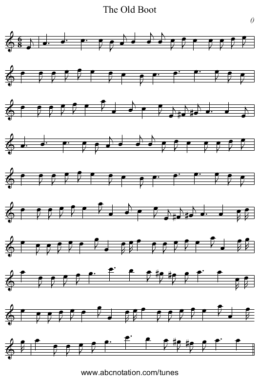 The Old Boot - staff notation