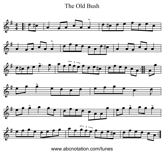 The Old Bush - staff notation