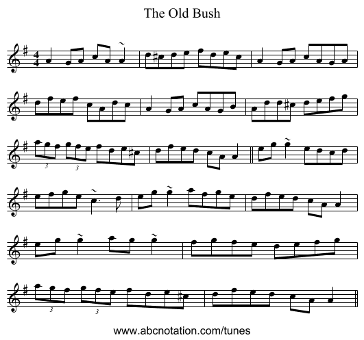 The Old Bush - staff notation