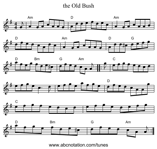 the Old Bush - staff notation
