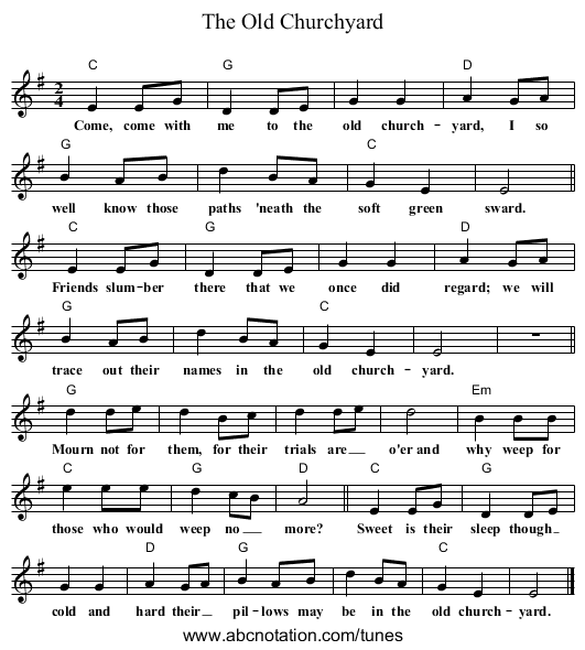 The Old Churchyard - staff notation