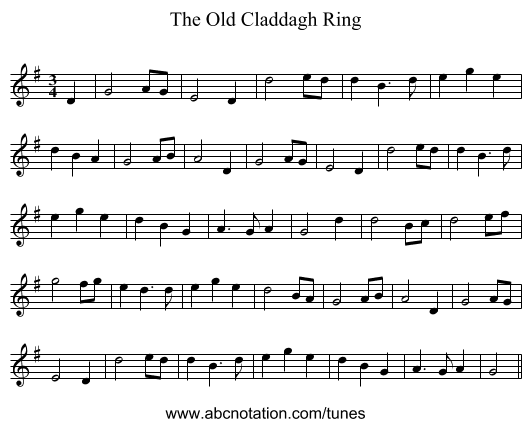 The Old Claddagh Ring - staff notation