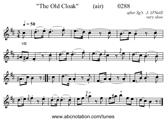 The Old Cloak         (air)         0288 - staff notation