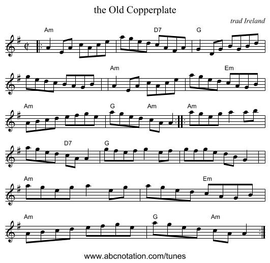 the Old Copperplate - staff notation