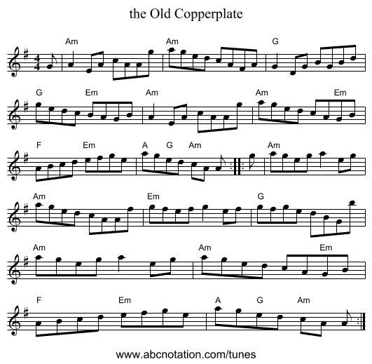 the Old Copperplate - staff notation