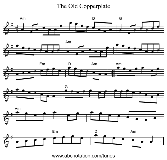 The Old Copperplate - staff notation