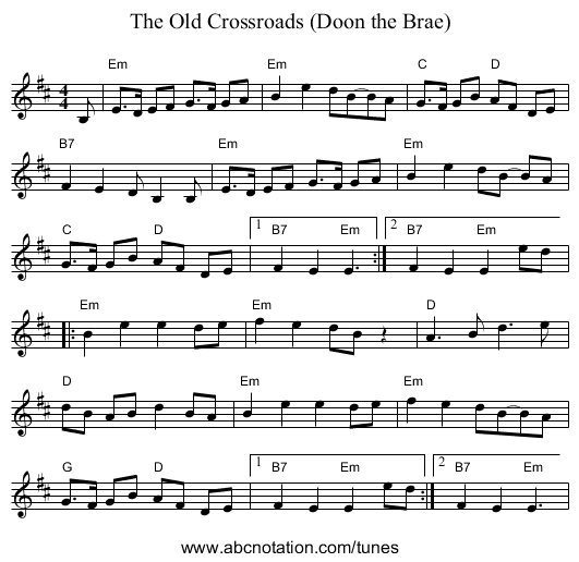 The Old Crossroads (Doon the Brae) - staff notation