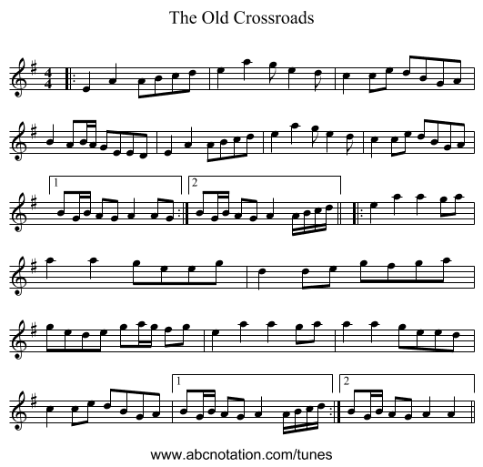 The Old Crossroads - staff notation