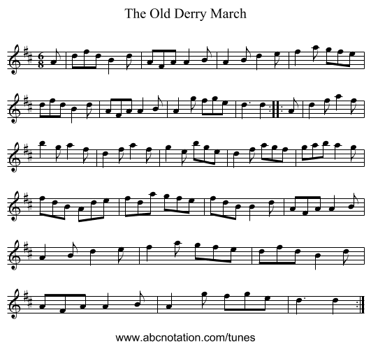 The Old Derry March - staff notation