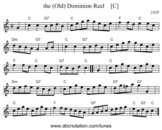 the (Old) Dominion Reel    [C] - staff notation