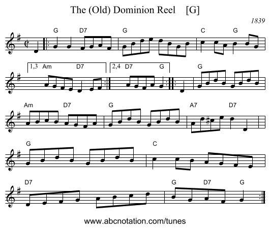 The (Old) Dominion Reel    [G] - staff notation