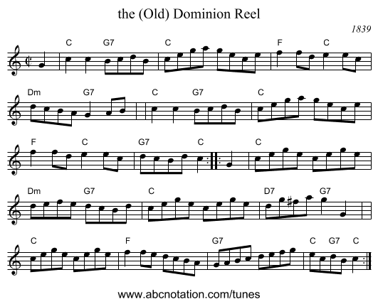the (Old) Dominion Reel - staff notation