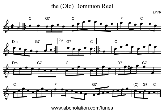 the (Old) Dominion Reel - staff notation