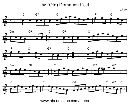 the (Old) Dominion Reel - staff notation