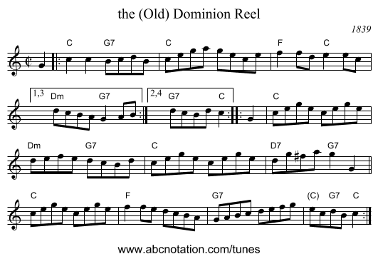 the (Old) Dominion Reel - staff notation