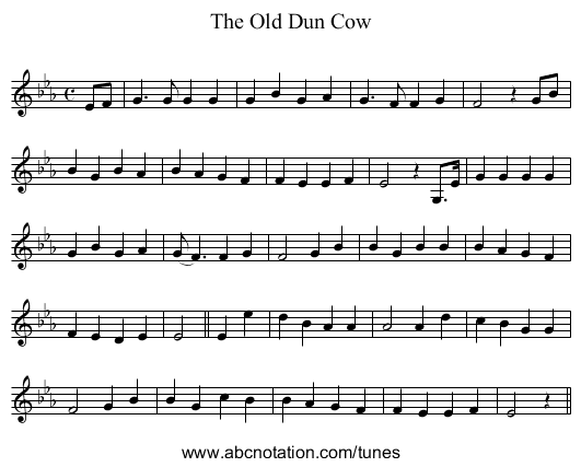 The Old Dun Cow - staff notation