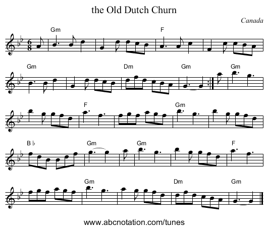the Old Dutch Churn - staff notation