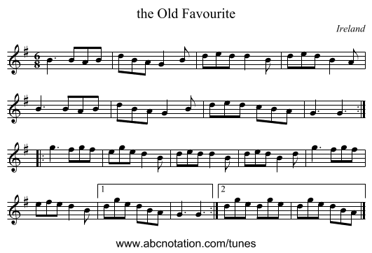 the Old Favourite - staff notation